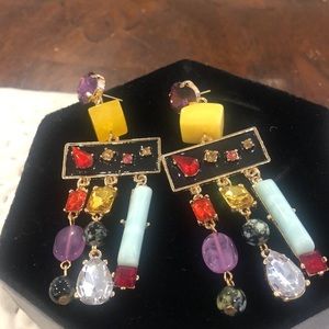Multi-Colored Enamel & Crystal Fun, Statement Earrings-Boutique